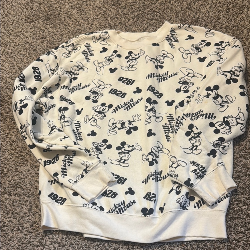 Disney Mickey Mouse Black and Cream Crewneck Sweater